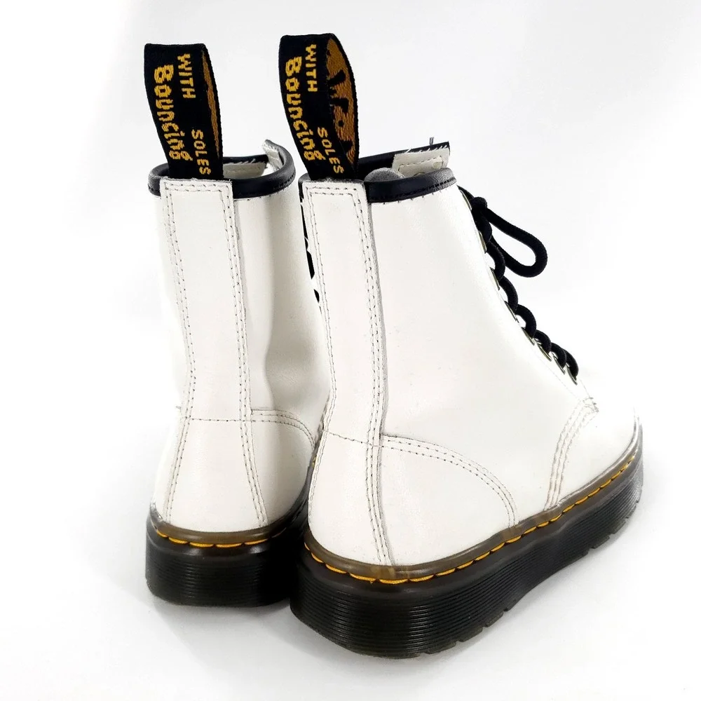 Dr Martens Zavala White Leather Combat Boots Youth Girls Size 5 AirWair